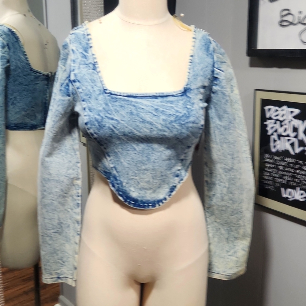 Cropped Denim Corset Top